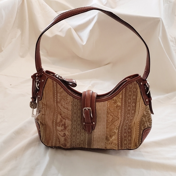 Fossil Tapestry Handbag Brown & Tan 10.5" x 8/5.5" - Picture 1 of 15